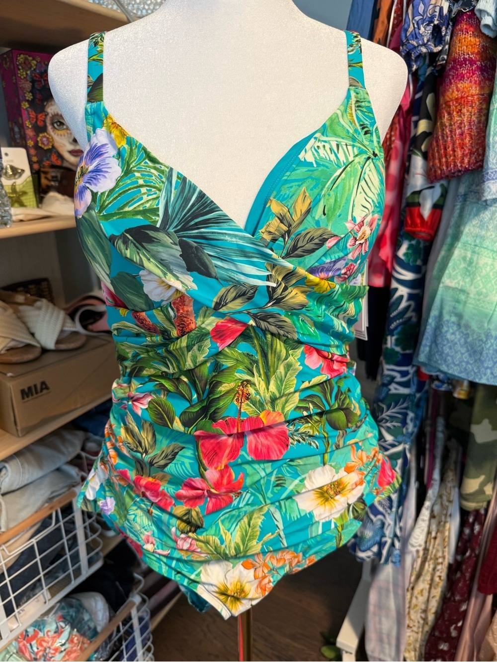 Jantzen Tropical Floral One-Piece Swimsuit | Tummy Control | NWT | Size 16